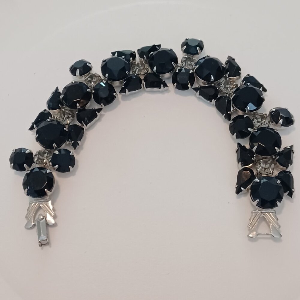 Vintage WEISS  bracelet with black & clear prong set rhinestones